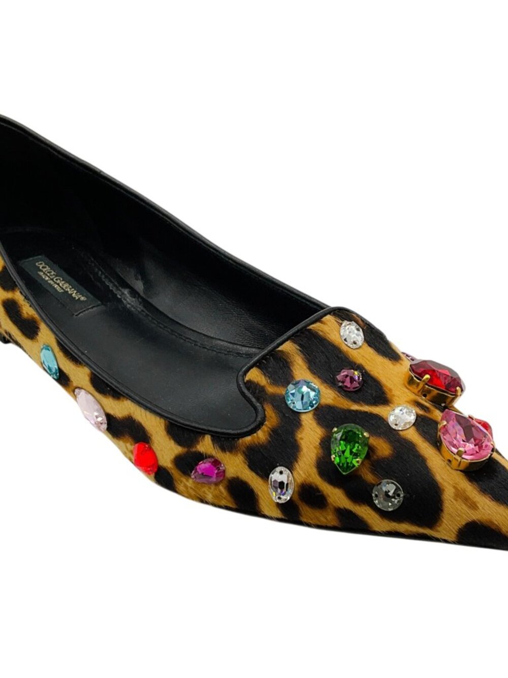 Dolce & Gabbana Leopard Print Calf Hair Flats with Crystal Embellishments